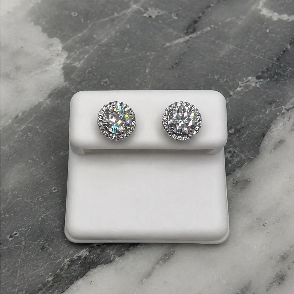 925 Sterling Silver 3.00CT MOISSANITE Halo Stud Earrings Screw Back